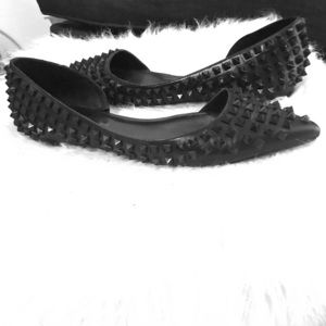 Zara black leather studded flats